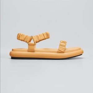 Khaite Puglia Tan Scrunche Leather Ankle Strap Sandals